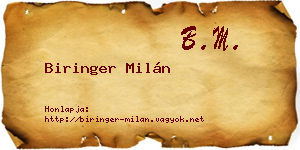 Biringer Milán névjegykártya